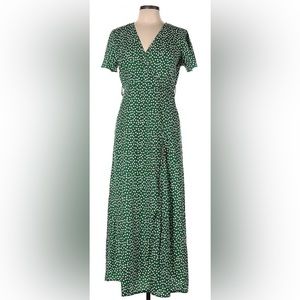 Shein Green & White Floral Dress With Belt